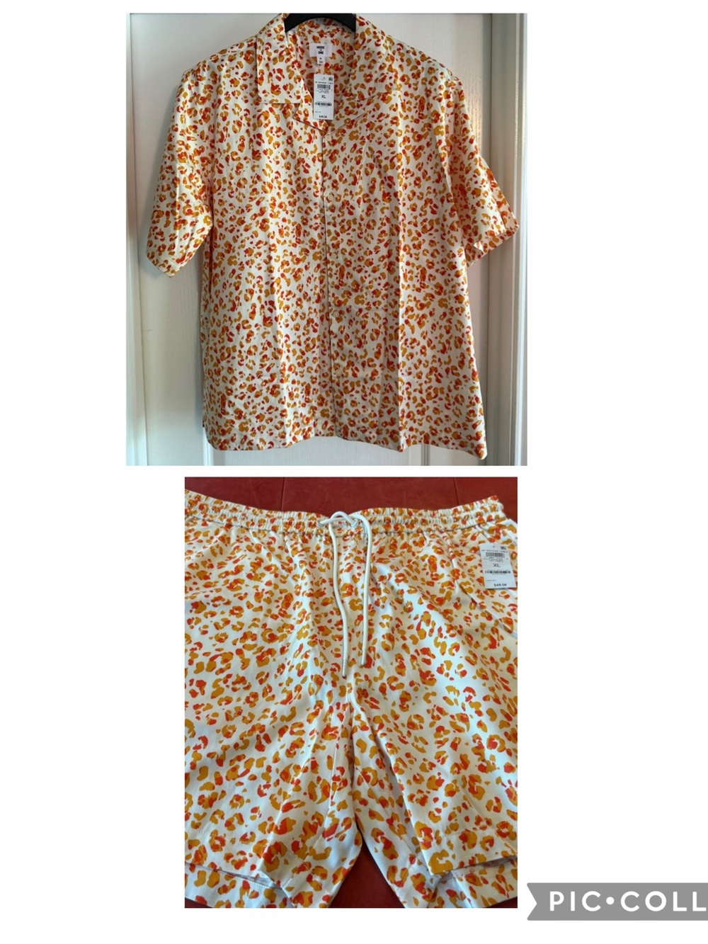 Mode of One Men's Short SET - White with Orange print size XL